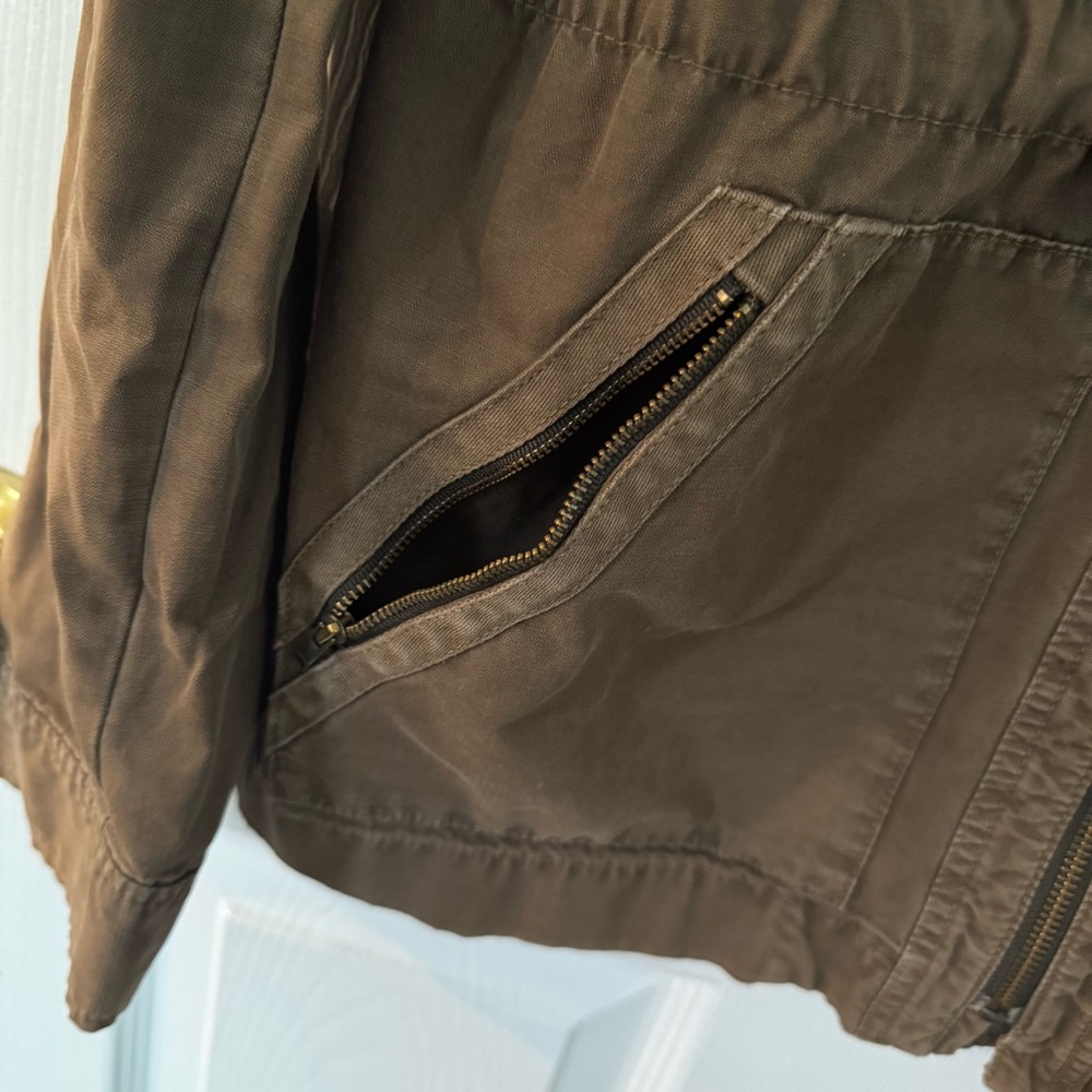 J Crew Military Field Jacket Olive Green/Brown Zip Up Cinch Waist Women’s Small - Picture 5 of 6